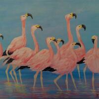 Marching flamingoes acrylic on canvas