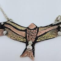 Red kite pendant. Mixed metals.