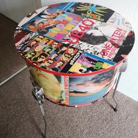Collaboration with Electric Umbrella, Upcycled old drum in to a side table with storage