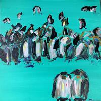 Penguins gathering.  Acrylic on canvas