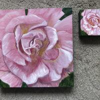 Pink Rose. Acrylic on canvas. Pair.