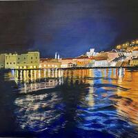 Dubrovnik Night Harbour - acrylics