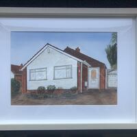 Bungalow in Hertfordshire. Framed. Watercolour Commission.
