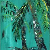 Palms emerging.  Acrylic on paper.