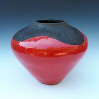 Large red raku pot