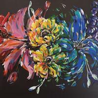 Carnival (91x61cm) Abstract rainbow floral painting