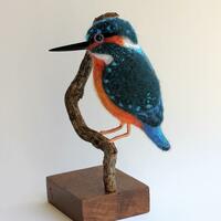 Kingfisher - needlefelted with Shetland and Merino wools, embellished with embroidery threads
