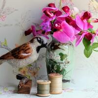 House sparrow - needlefelted with Shetland and Merino wools.