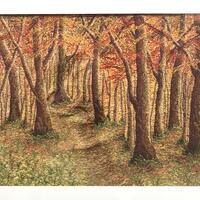 Autumn Woods - free machine stitching on painted textile