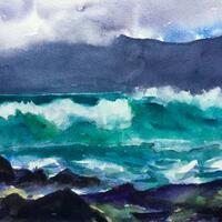 Lanzarote waves, watercolour