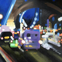 Lights On Tower Bridge, oil painting on canvas board, 30 x 30cm