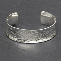 Sterling silver mandala patterned anticlastic cuff bangle
