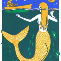Mermaid Serenade; linocut print