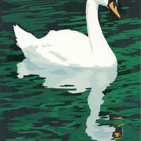 One Swan; linocut print
