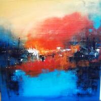 Semi abstract Harbour view 55x55 cms framed