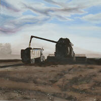 Harvesting in the late evening sunshine. oil on canvas