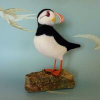 Puffin - needlefelted with Shetland and Merino wools (carved and painted wood beak)