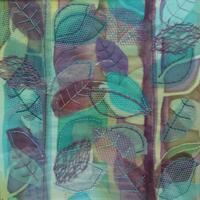 Leaves III, batik on silk with fabric and stitch