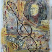 'Bach'.  Collage on canvas board.