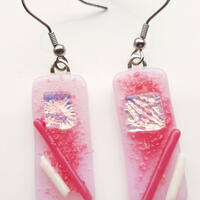 Pink, tack fused glass earrings