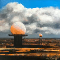 Radar Domes at Titterstone, oil painting on canvas board, SOLD