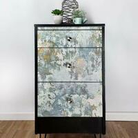 Hand painted and decoupaged pre loved chest of drawers.