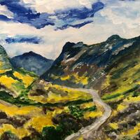 Hills of Scotland - landscape: acrylics on wood, 40x50cm £70