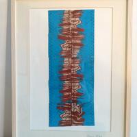 ''Spine' print, paint, cardboard, thread. 45cm high by 34cm wide