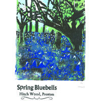 Spring Bluebells reduction linocut and letterpress