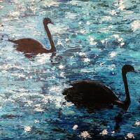 Starlit Swans  /Oil on canvas