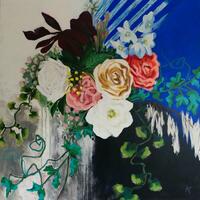 Summer bouquet, 1m2 acrylic floral painting on deep edged canvas