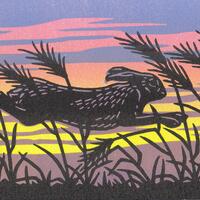 Sunrise Hare; linocut print