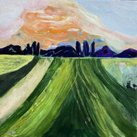 Sunset at the Farm II - Mixed media on canvas, 30 x 30cm.
