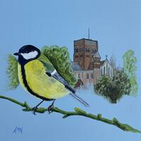 The Abbey Great tit acrylic painting
