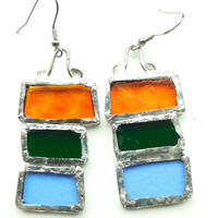Three colour stained glass earrings