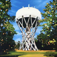 Cockfosters Water Tower, oil painting on canvas board, SOLD