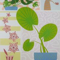 'Glass House Plants' - linocut print