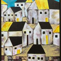 Yellow roofs - cityscape : acrylics on wood, 40x30cm £55