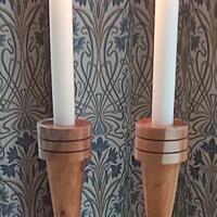 Yew candlesticks, 22cm x 4cm