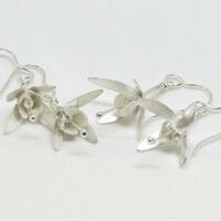 Delicate hand-made, silver, fuchsia flower earrings.