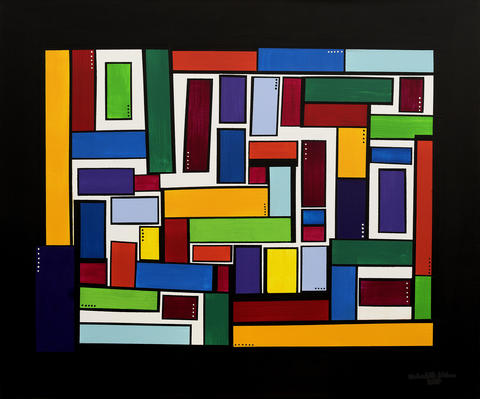 Colour Blocks	Sealed acrylic and wax on deep edge box canvas, jumble of coloured blocks	92 cm (w) x 76 cm (h)	£175