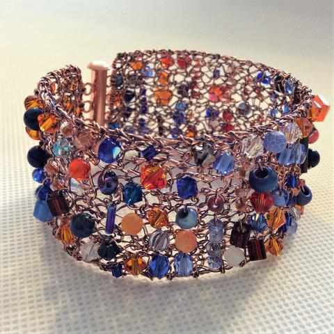 Orange & blue bracelet with copper clasp