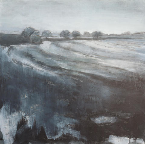 A Feel of Winter  Mixed media on canvas and framed. A wintery scene of the Hertfordshire countryside.  Framed 84 x 84 cms. Image 80 x 80 cms.  £680