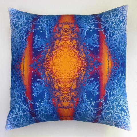 Ice Cushion, digitally printed on cotton with a feather pad, the design was developed from a photo of ice on my car