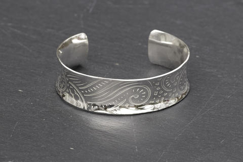 Sterling silver cuff bangle with mandala pattern