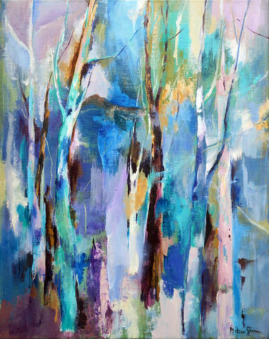 Tree Shapes, Acrylic on canvas, dramatic colour, texture, shapes atmospheric