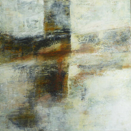 Artwork in oils and cold wax medium relating to the landscapes of New Zealand in an abstract form.