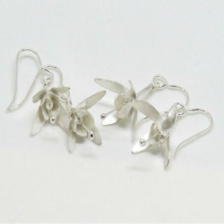 Delicate hand-made, silver, fuchsia flower earrings.
