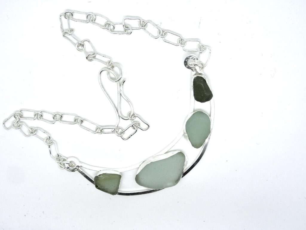 Beach Glass set in sterling silver with handmade chain.