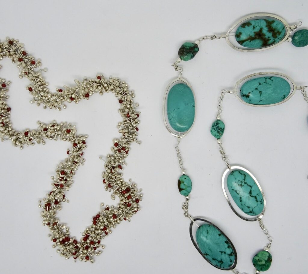 Sterling silver necklace with jasper. Sterling silver necklace with howlite and turquoise.